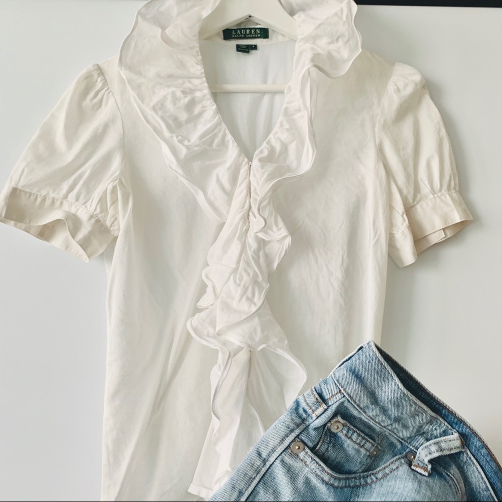 Final Sale! Ralph Lauren White Ruffle Blouse